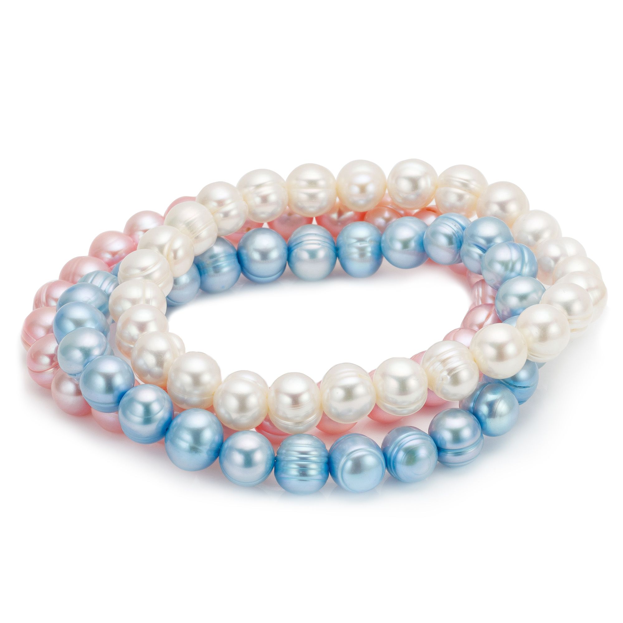 PERLEA 3tlg. Armband-Set Süßwasserzucht- perlen 7-8mm flexibel