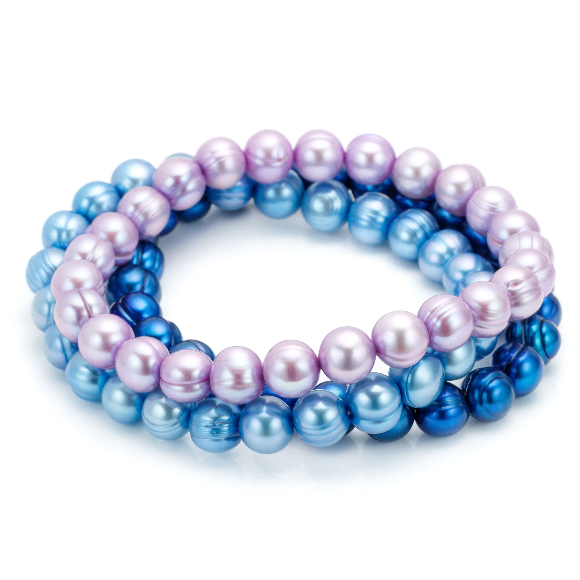 PERLEA 3tlg. Armband-Set Süßwasserzucht- perlen 7-8mm flexibel