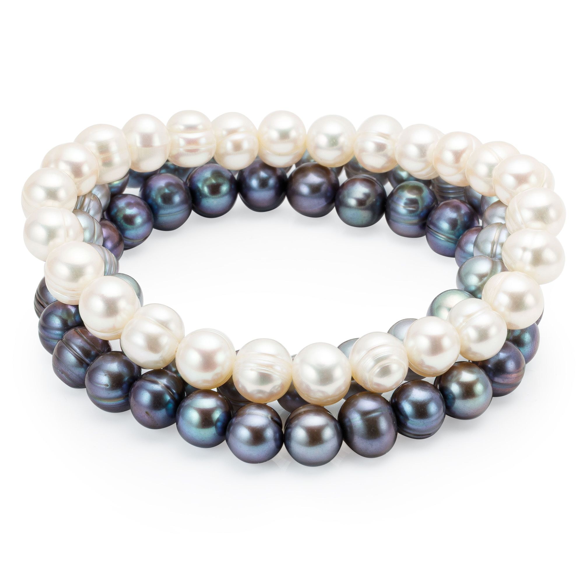 PERLEA 3tlg. Armband-Set Süßwasserzucht- perlen 7-8mm flexibel
