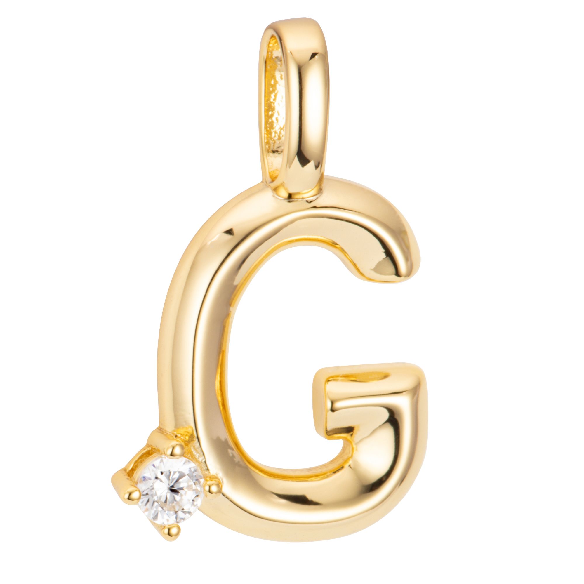 DIAMONIQUE® Buchstaben-Anhänger = 0,05ct Brillantschliff Silber vergoldet