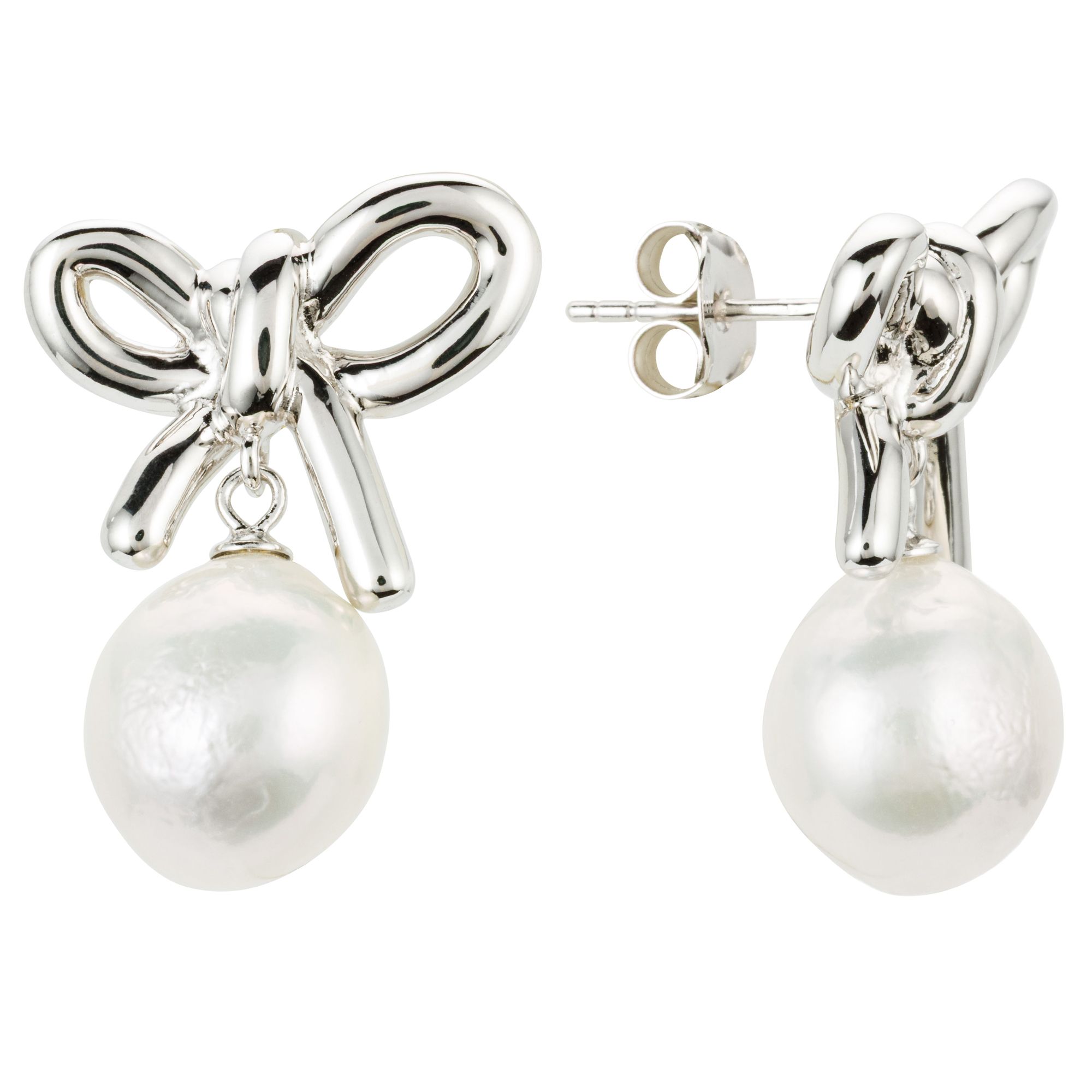 PERLEA Schleifen-Ohrstecker Süßwasserzucht- perlen ca. 9-11mm Silber 925