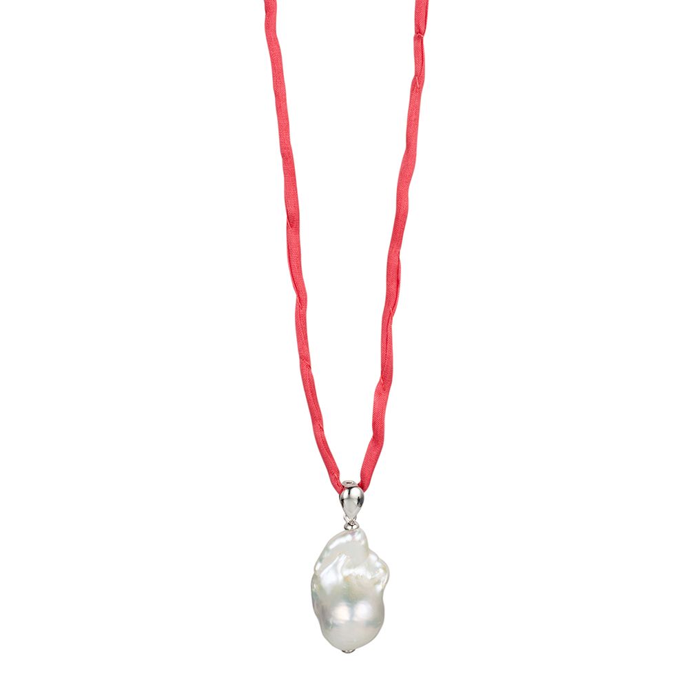 PERLEA Anhänger mit Band Süßwasserzucht- perle 14-16mm Silber rhodiniert