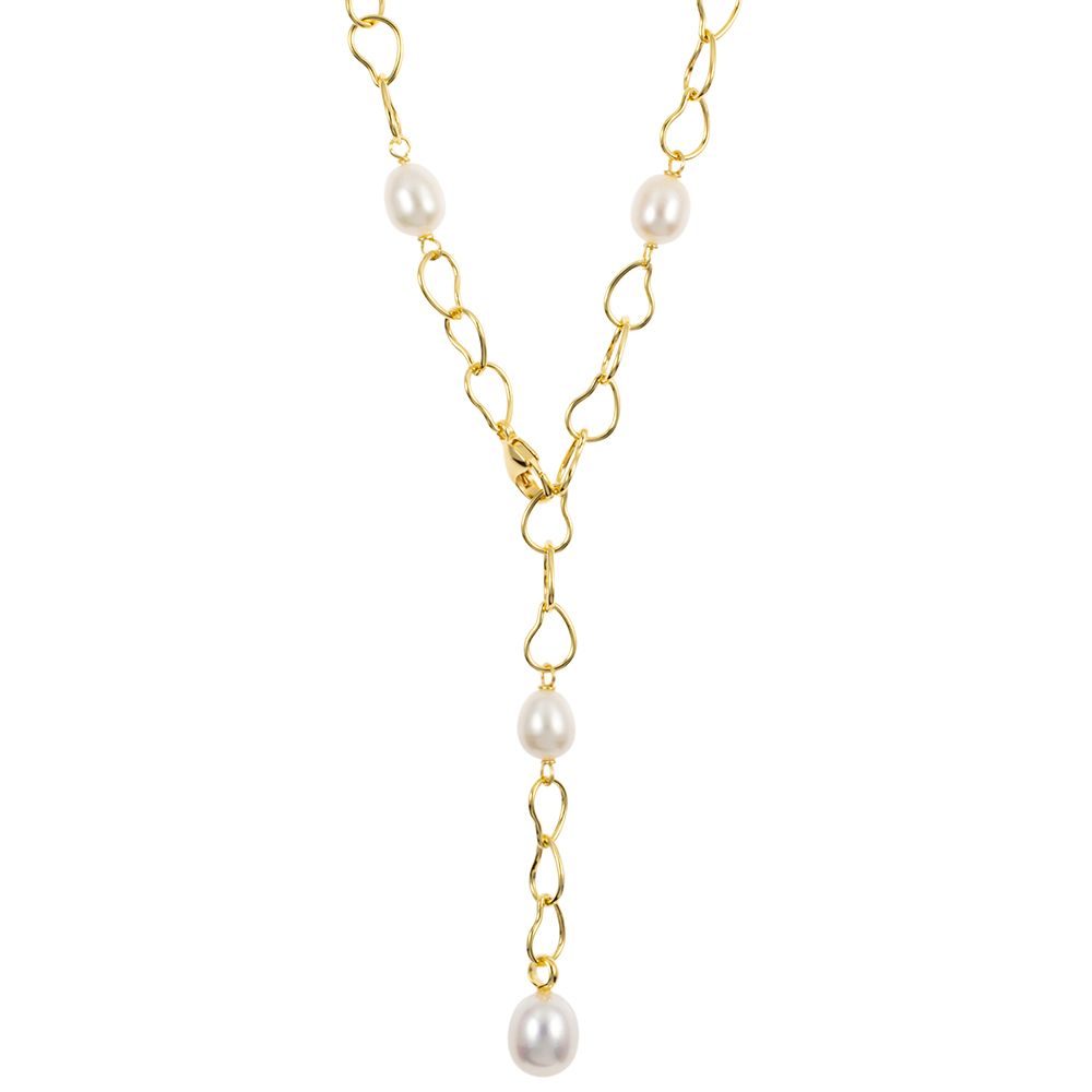 PERLEA Collier Süßwasserzucht- perlen 8-10mm Silber vergoldet