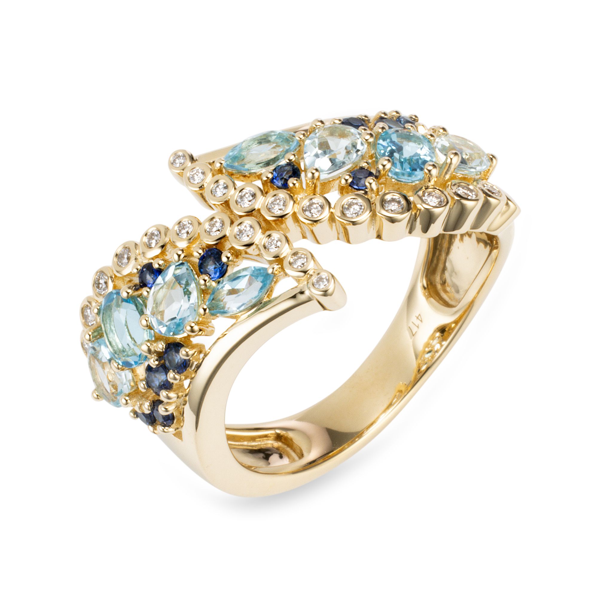 GOLDSCHMUCK FÜR MICH Ring 20 Edelsteine 1,50ct 24 Brillanten 0,14ct Gold 417