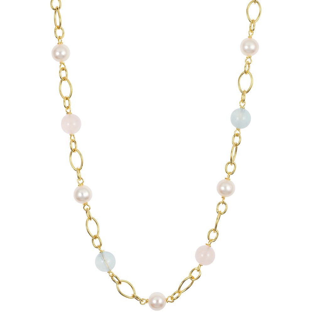 PERLEA Collier Süßwasserzucht- perlen 7,5-8mm Silber vergoldet