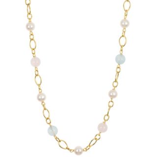PERLEA Collier Süßwasserzucht- perlen 7,5-8mm Silber vergoldet