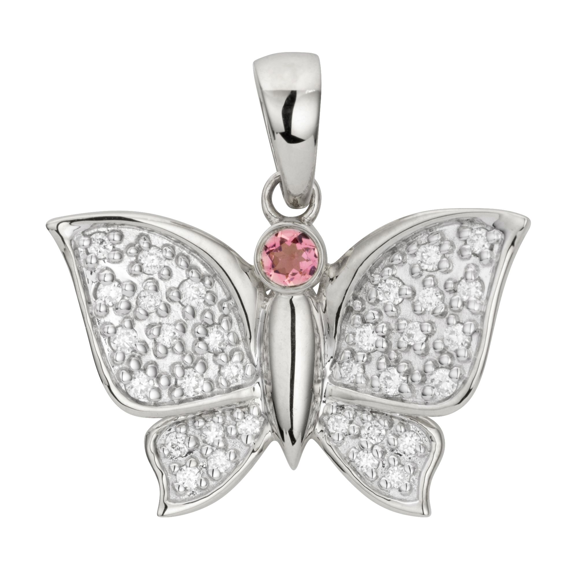 GOLDSCHMUCK FÜR MICH Anhänger 32 Brillanten 0,10ct 1 pinker Turmalin Gold 375