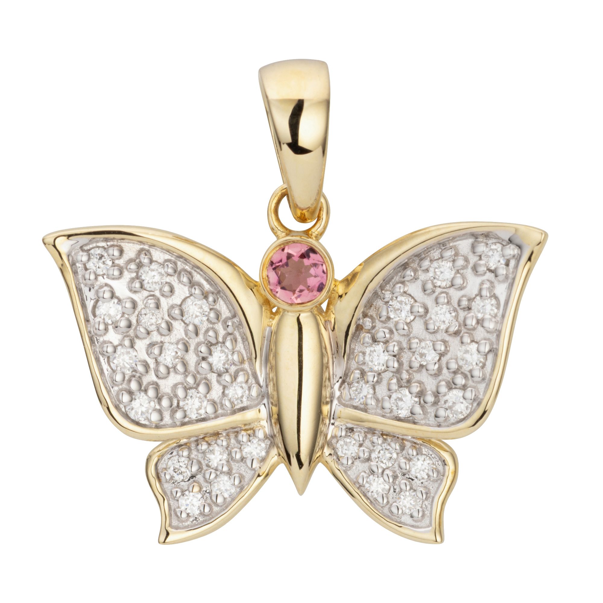 GOLDSCHMUCK FÜR MICH Anhänger 32 Brillanten 0,10ct 1 pinker Turmalin Gold 375