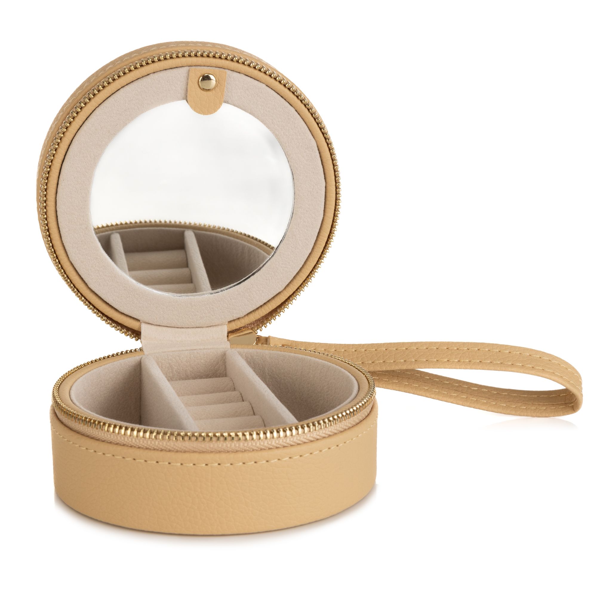 Schmuckbox für Reisen rund Lederimitat