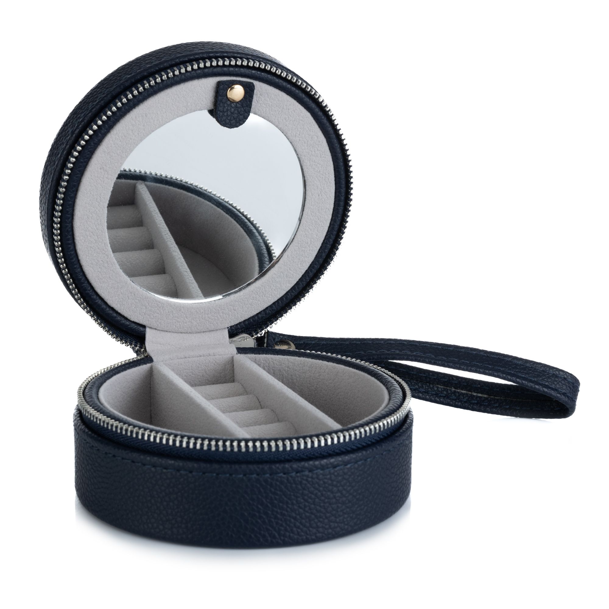 Schmuckbox für Reisen rund Lederimitat