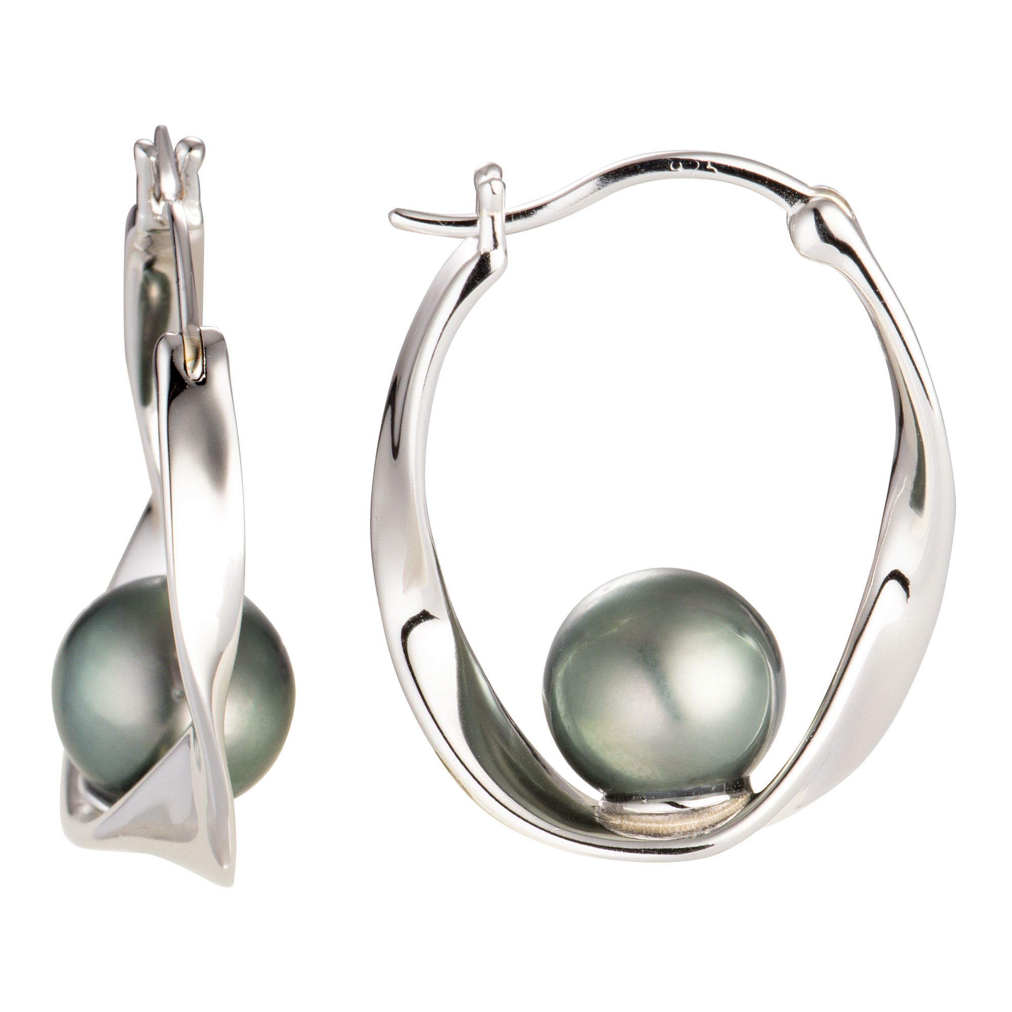 PERLEA Creolen Tahitizucht- perlen 8-8,5mm Silber rhodiniert