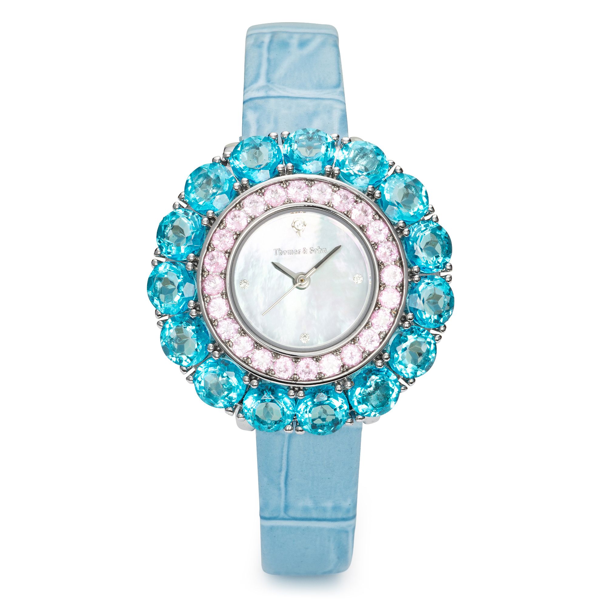 THOMAS & SOHN Edelsteine ca.12,92ct Damenuhr Quarzwerk Lederband