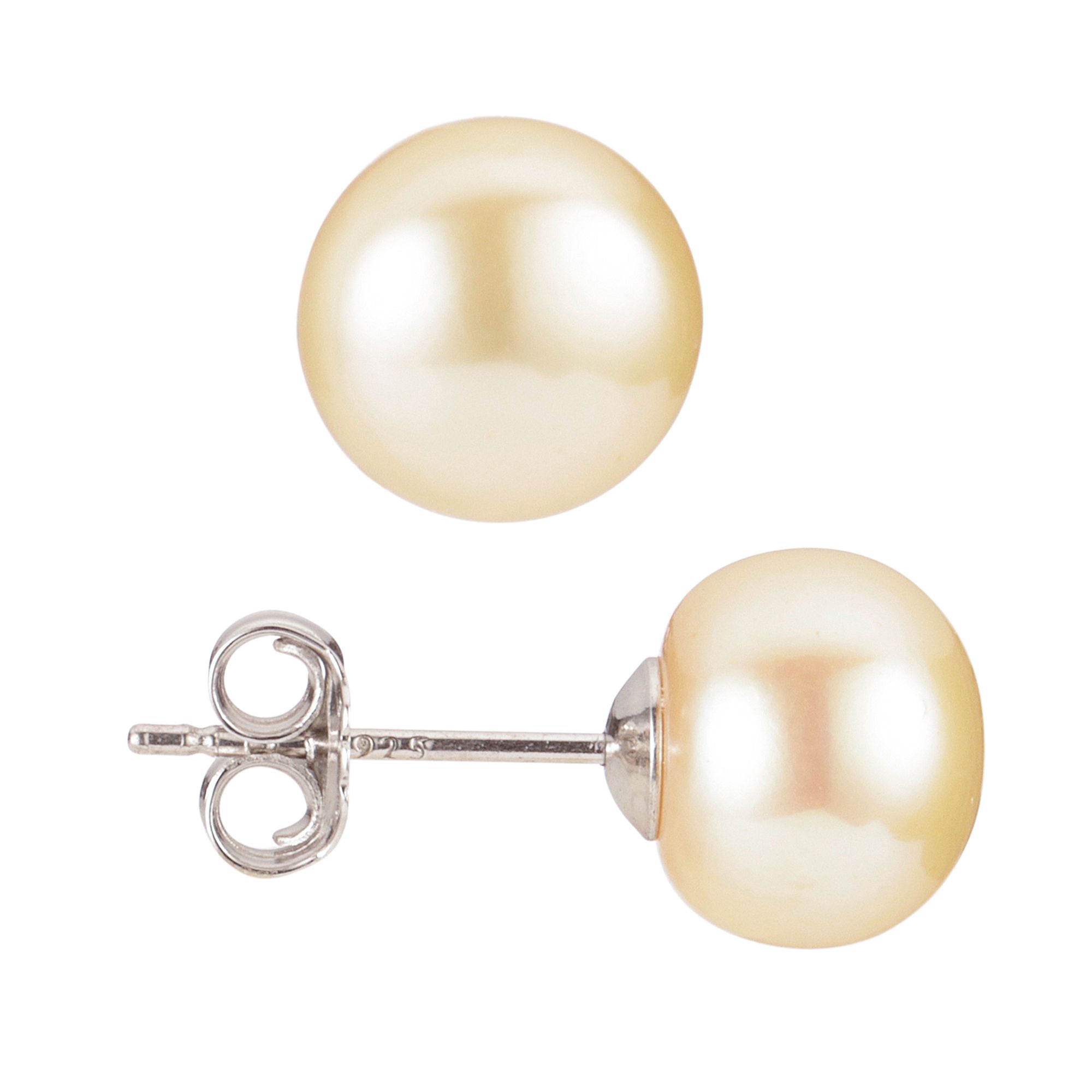 PEPERLEA Ohrstecker Süßwasserzucht- perlen 8-9mm Silber rhodiniert