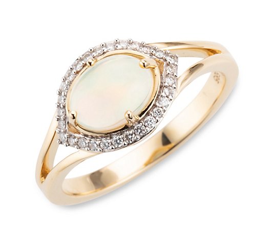 ROYELLE Afrikanischer Opal Ring 28 Brillanten 0,12ct Gold 585