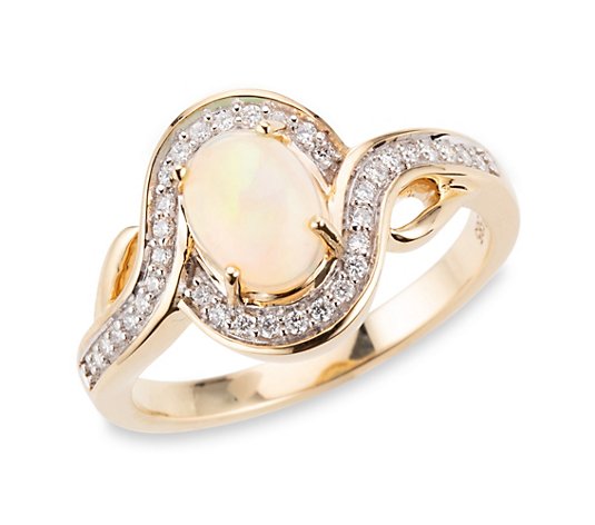 ROYELLE Afrikanischer Opal Ring 36 Brillanten 0,22ct Gold 585
