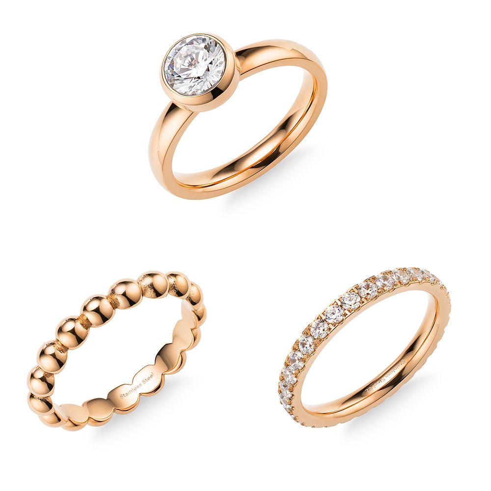 DIAMONIQUE® 3tlg. Ring-Set zus. mind. = 1,84ct Brillantschliff Edelstahl