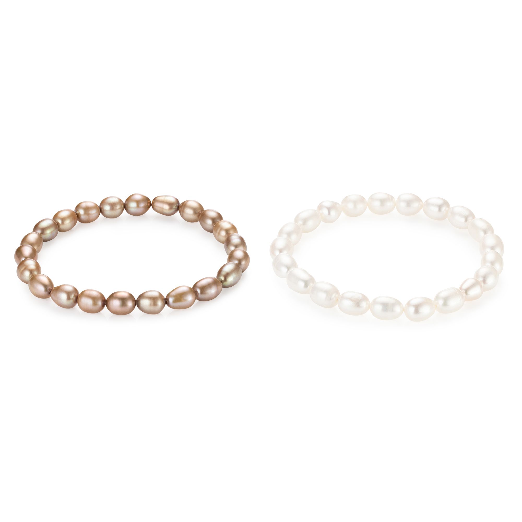 PERLEA 2 tlg. Armband-Set Süßwasserzucht- perlen 5-7mm flexibel