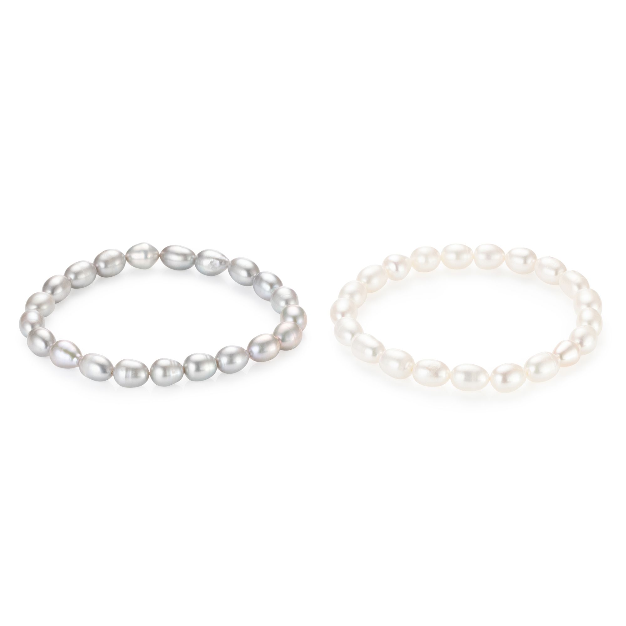 PERLEA 2 tlg. Armband-Set Süßwasserzucht- perlen 5-7mm flexibel