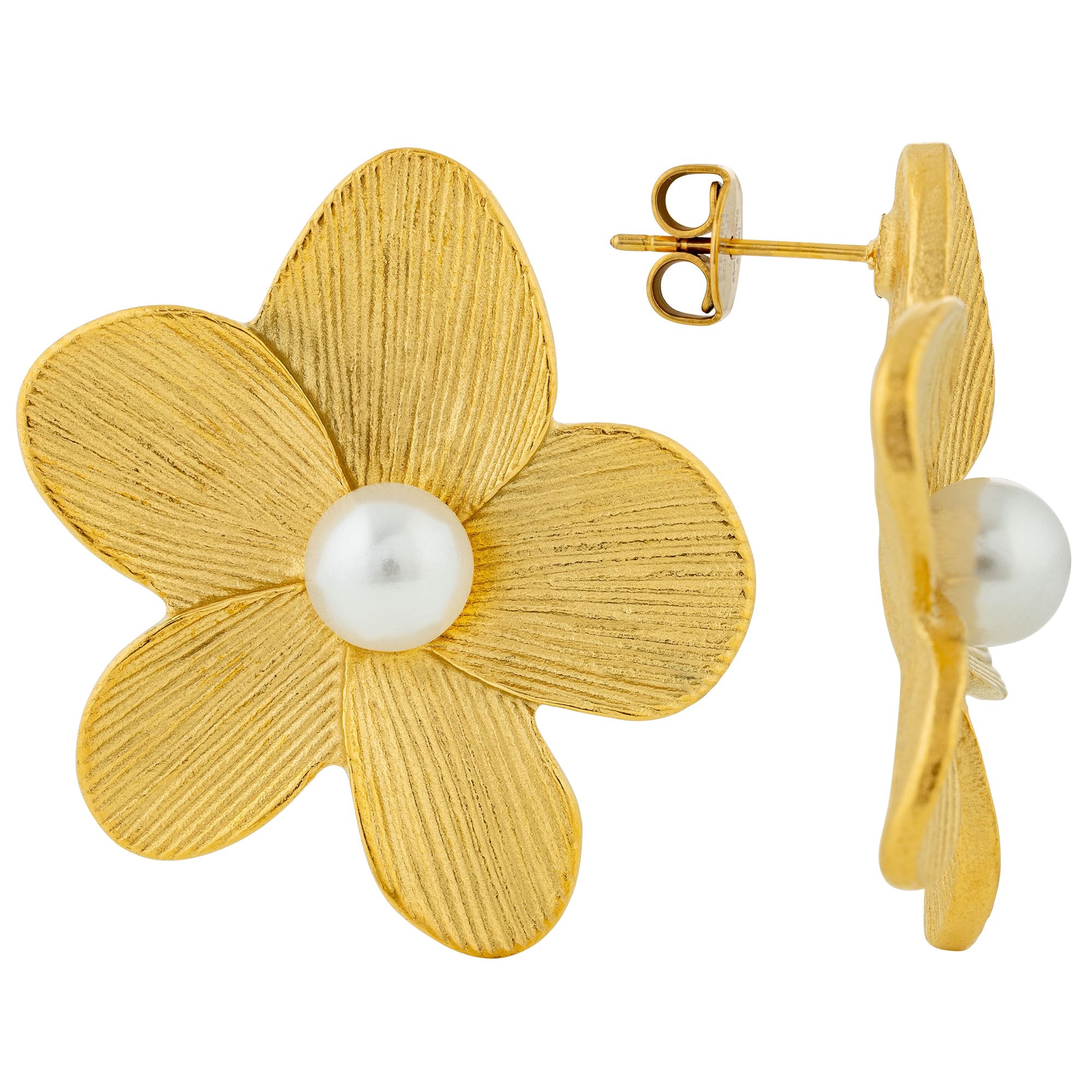 STEFFEN SCHRAUT Blumen-Ohrstecker synth.Süßwasserperlen strukturiert Edelstahl