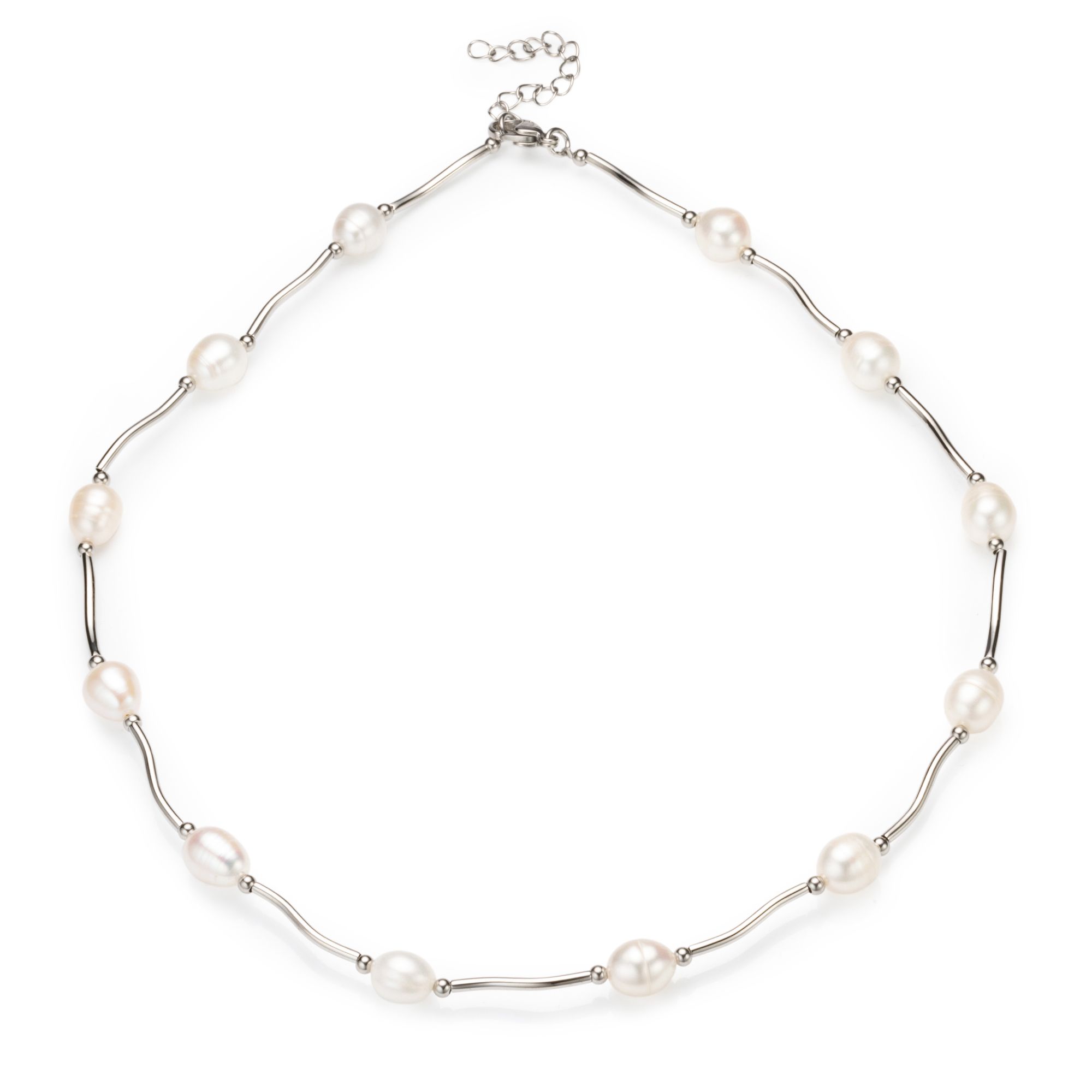 PERLEA Collier Süßwasserzucht- perlen 9-11mm Edelstahl