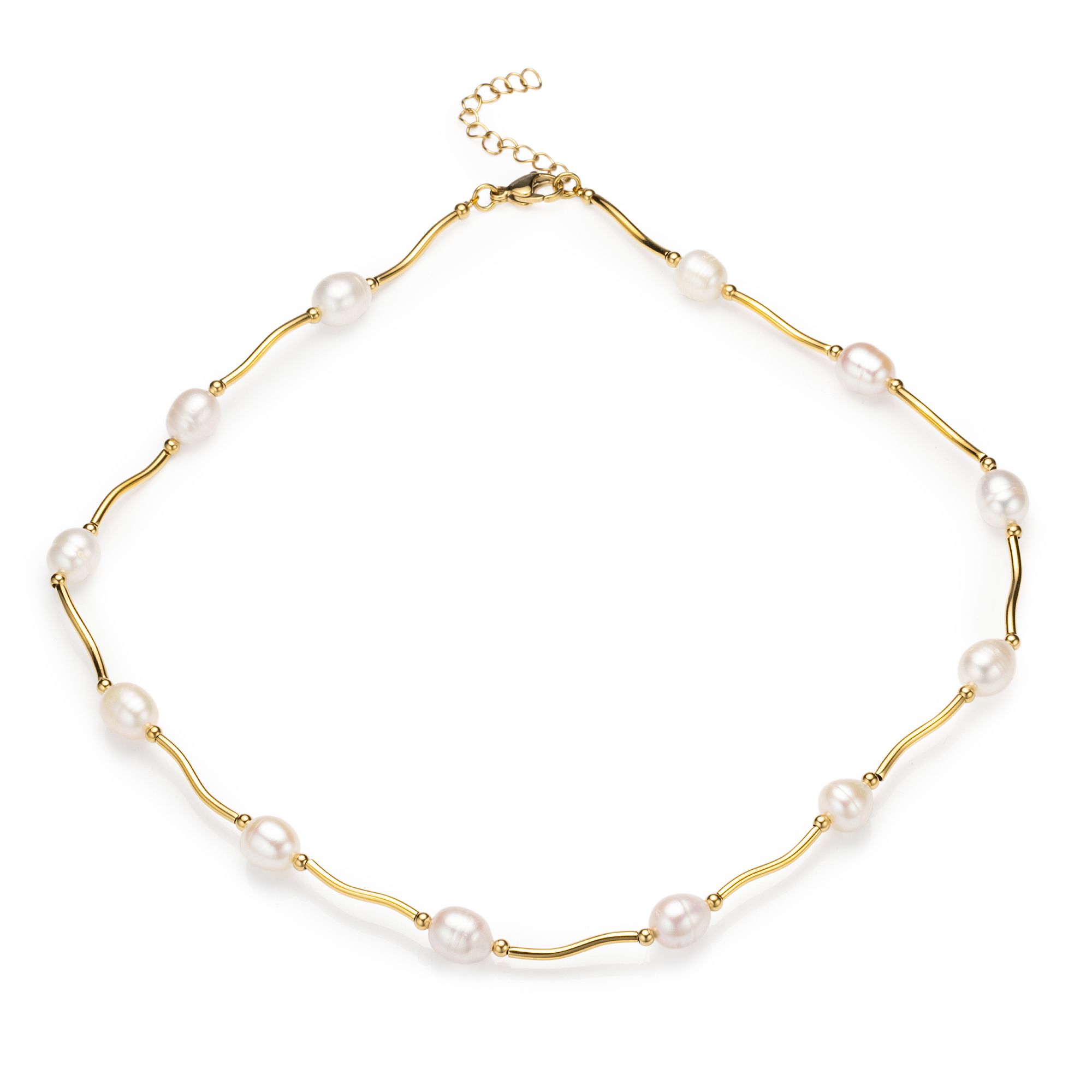 PERLEA Collier Süßwasserzucht- perlen 9-11mm Edelstahl