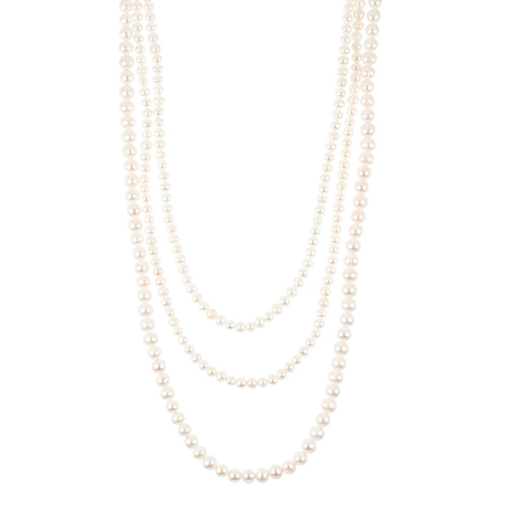 PERLEA 3rhg. Collier Süßwasserzucht- perlen 4-6mm Silber rhodiniert