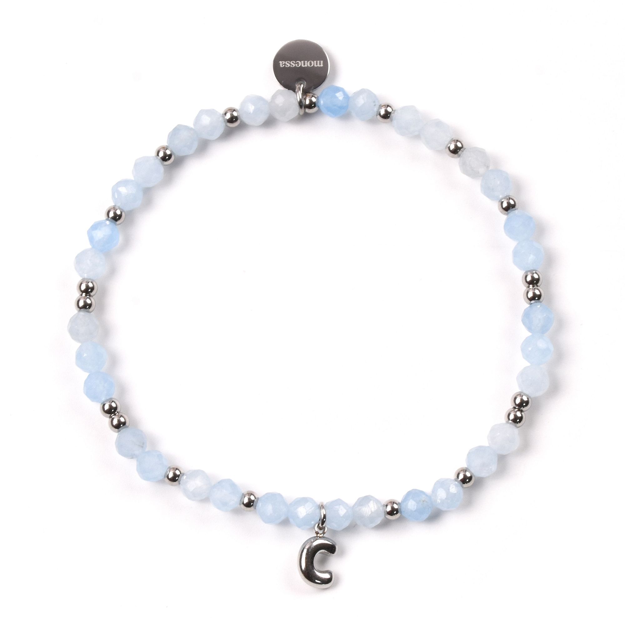 MONESSA Flex-Armband Buchstaben-Anhänger Edelsteine Edelstahl