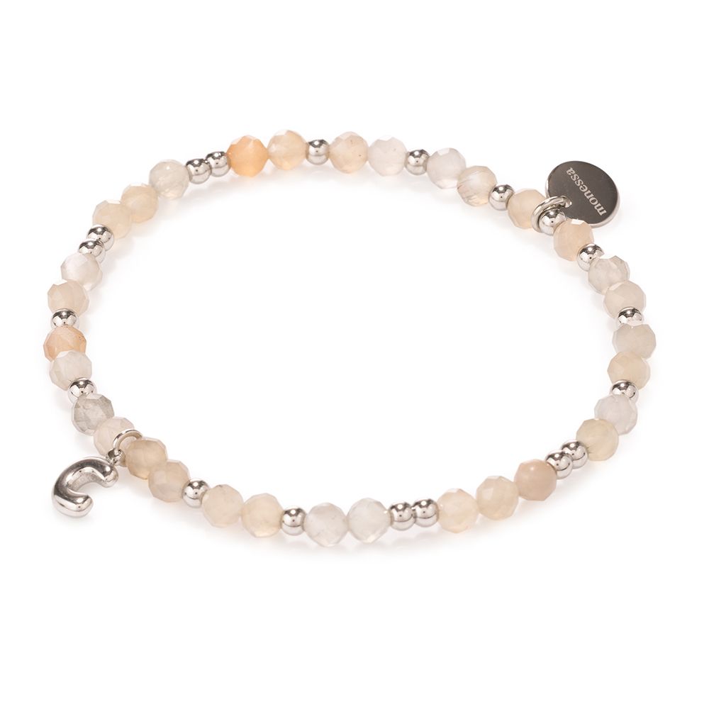 MONESSA Flex-Armband Buchstaben-Anhänger Edelsteine Edelstahl