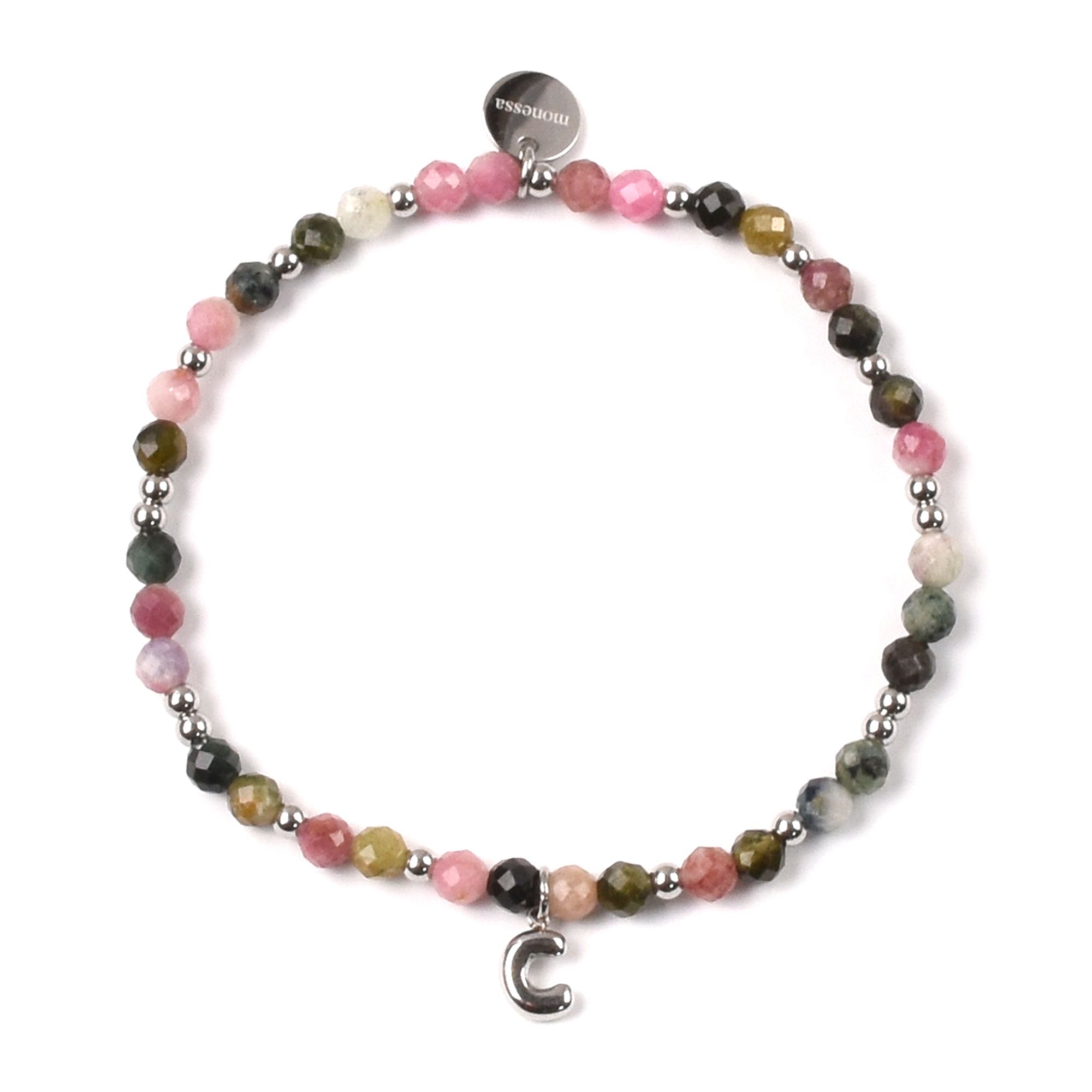 MONESSA Flex-Armband Buchstaben-Anhänger Edelsteine Edelstahl