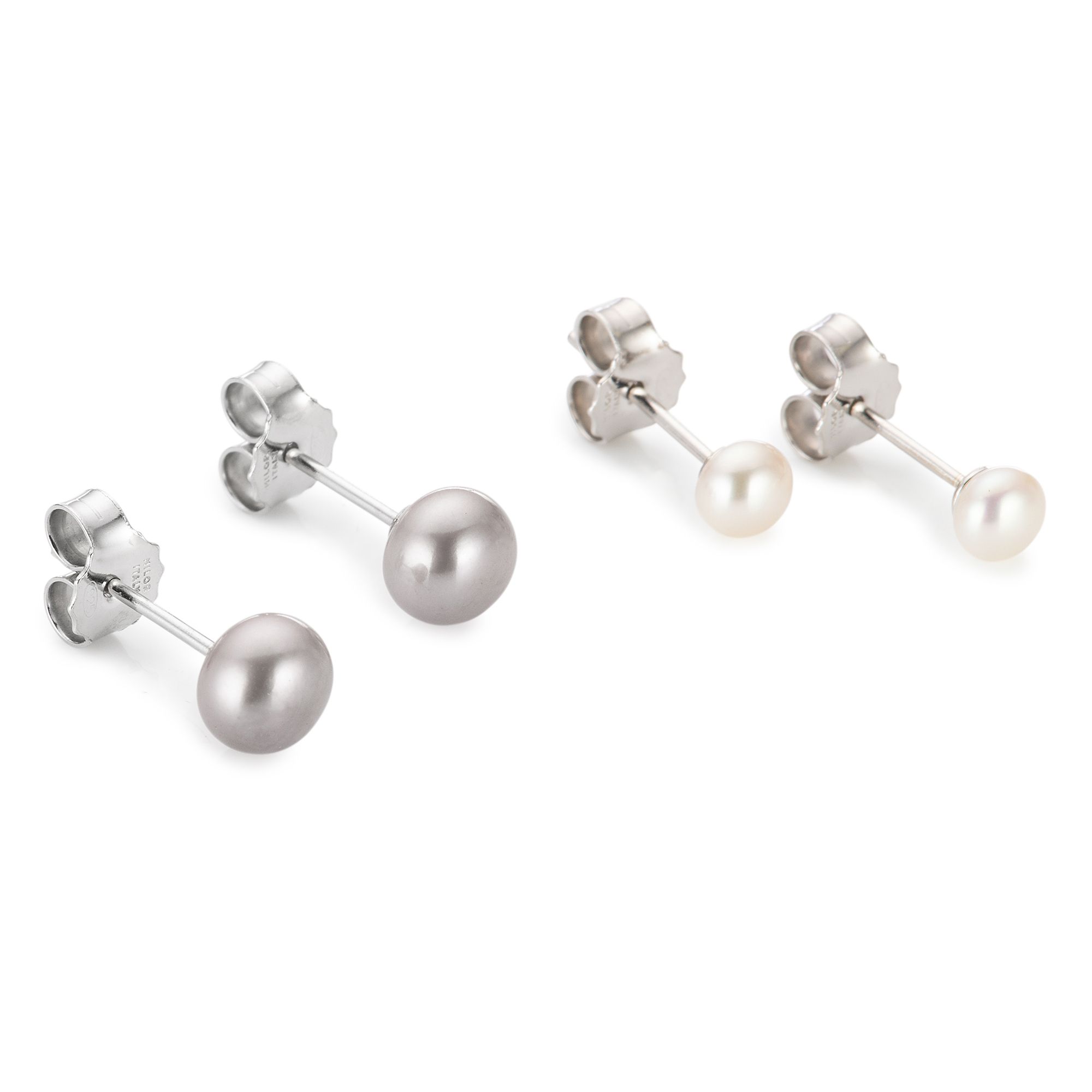 PERLEA 2tlg. Ohrstecker Set Süßwasserzucht- perlen 4-6,5mm Silber rhodiniert