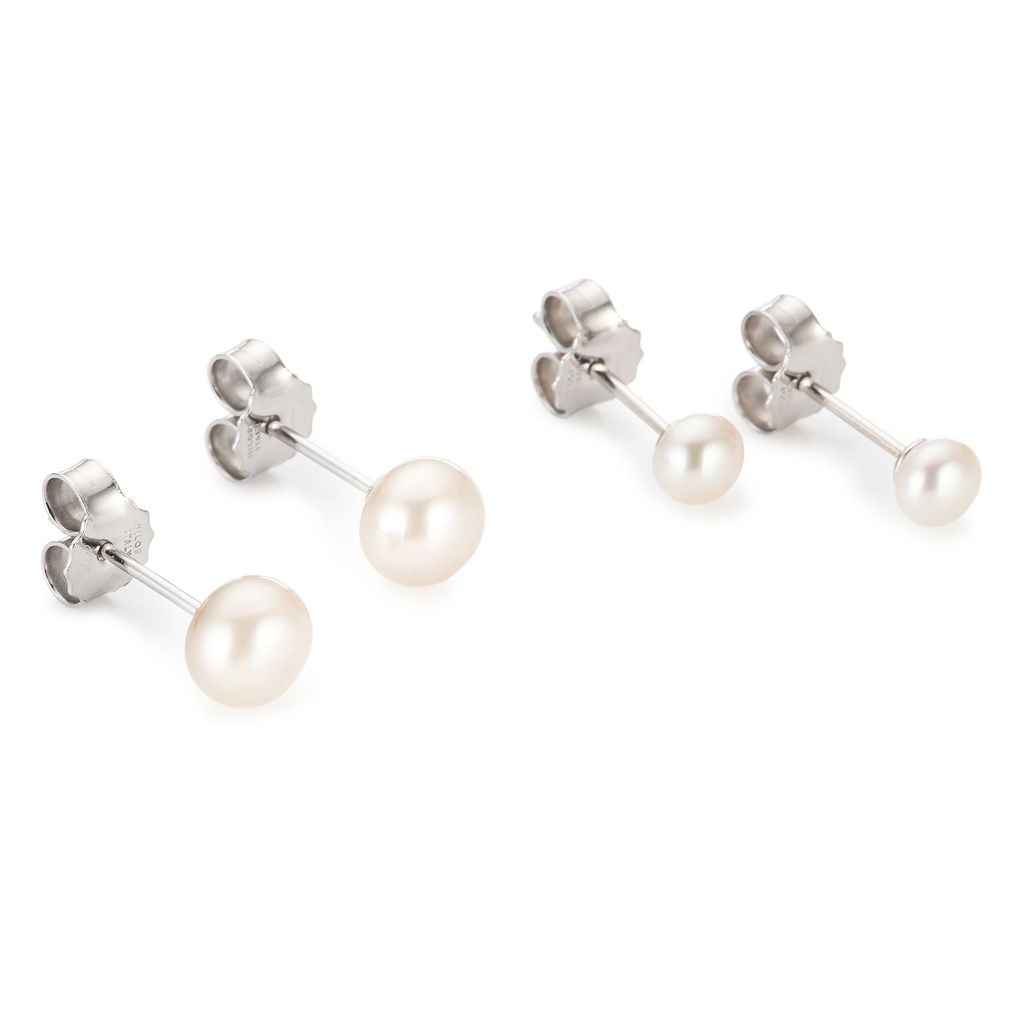 PERLEA 2tlg. Ohrstecker Set Süßwasserzucht- perlen 4-6,5mm Silber rhodiniert