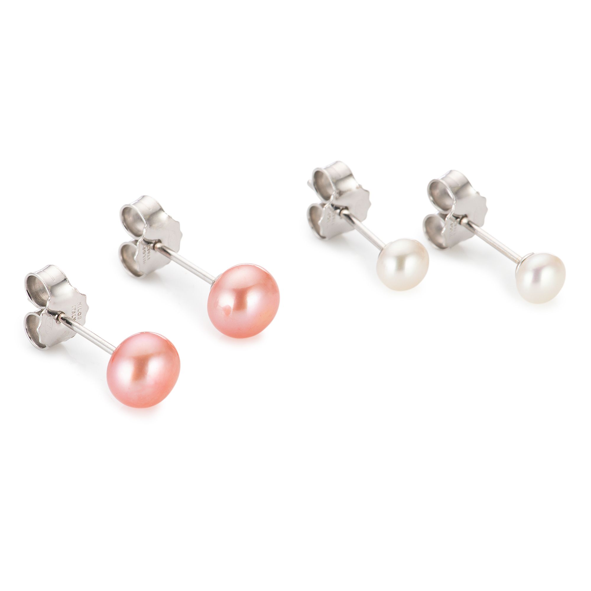 PERLEA 2tlg. Ohrstecker Set Süßwasserzucht- perlen 4-6,5mm Silber rhodiniert