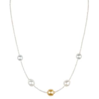 PERLEA Collier Südseezuchtperlen 8-11mm Silber vergoldet