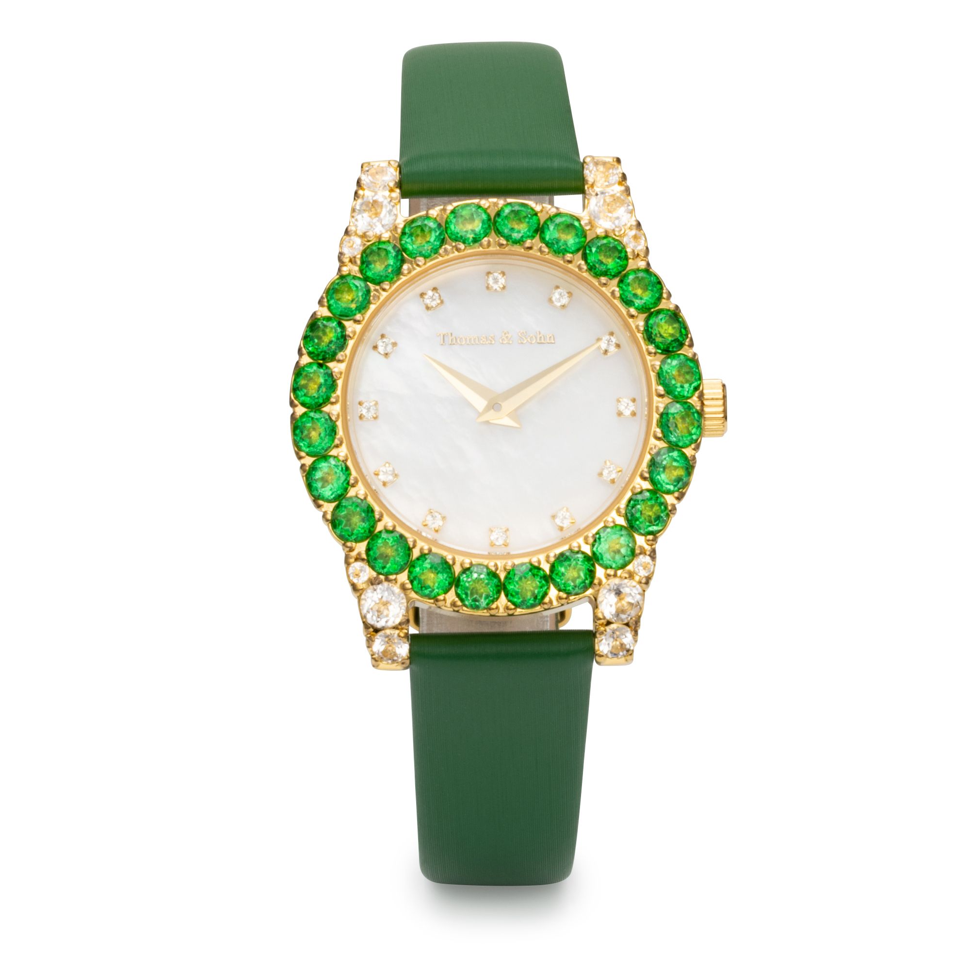 THOMAS & SOHN beh. Topase ca.6,60ct Damenuhr Quarzwerk Teillederarmband