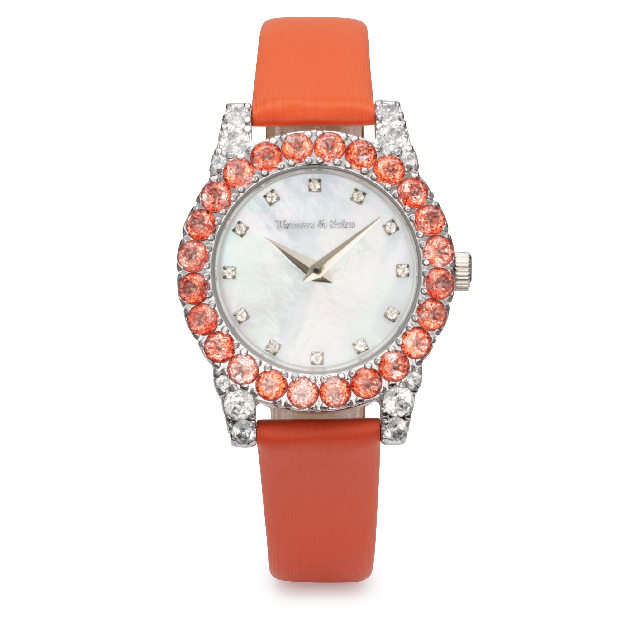 THOMAS & SOHN beh. Topase ca.6,60ct Damenuhr Quarzwerk Teillederarmband