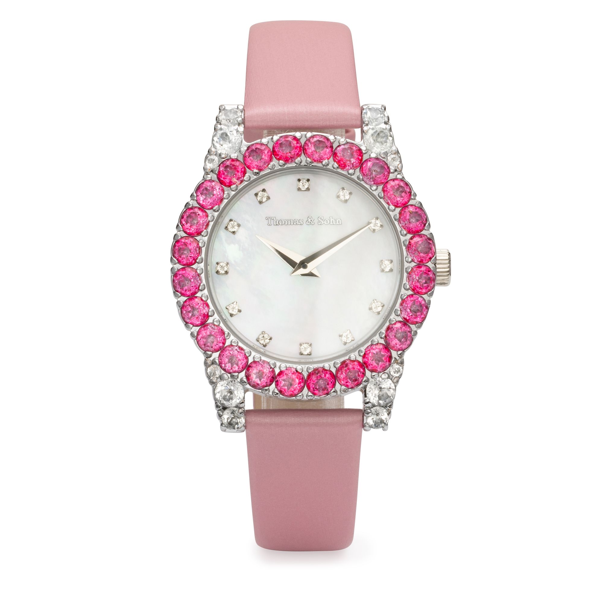 THOMAS & SOHN beh. Topase ca.6,60ct Damenuhr Quarzwerk Teillederarmband