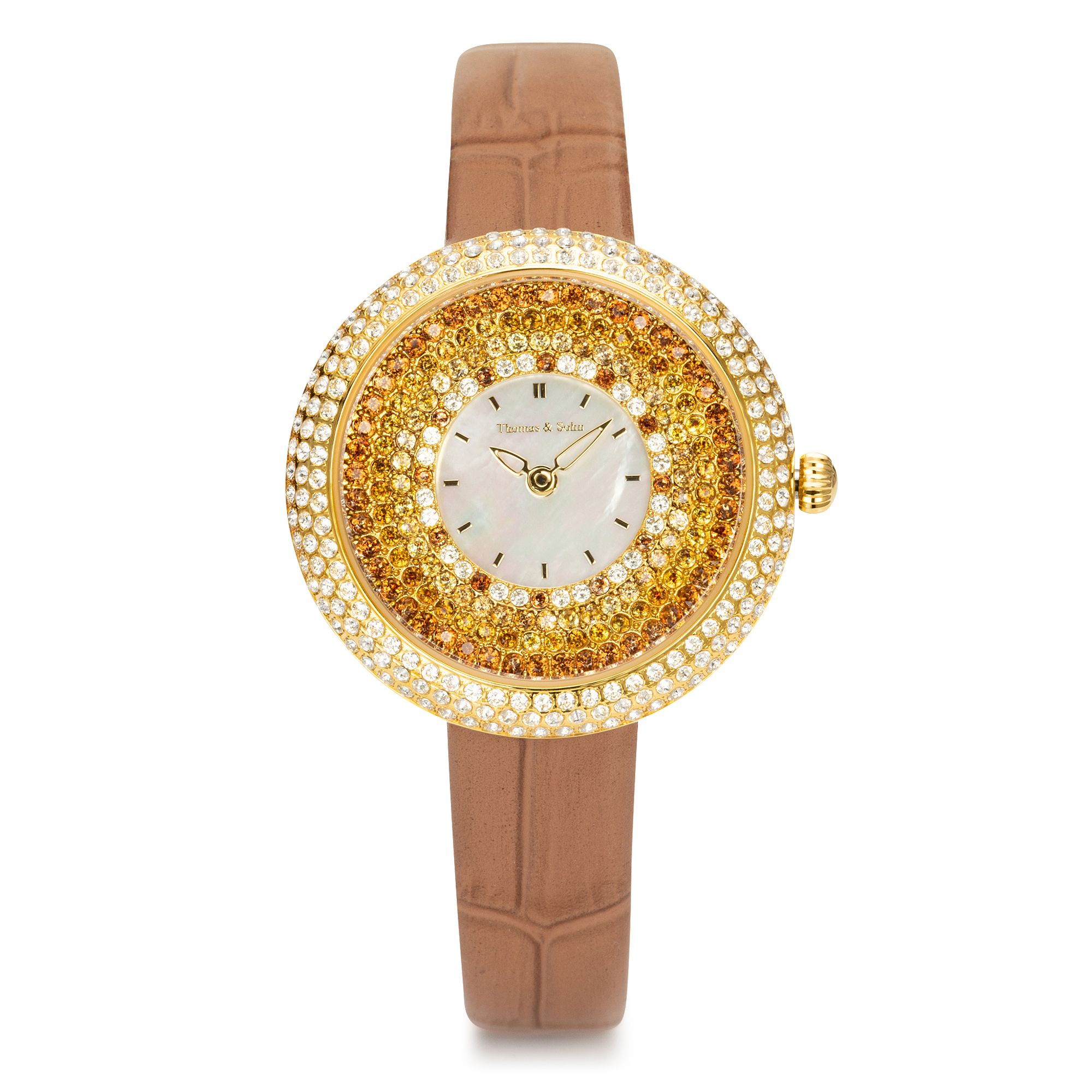 THOMAS & SOHN Edelsteine ca.3,59ct Damenuhr Quarzwerk Lederband