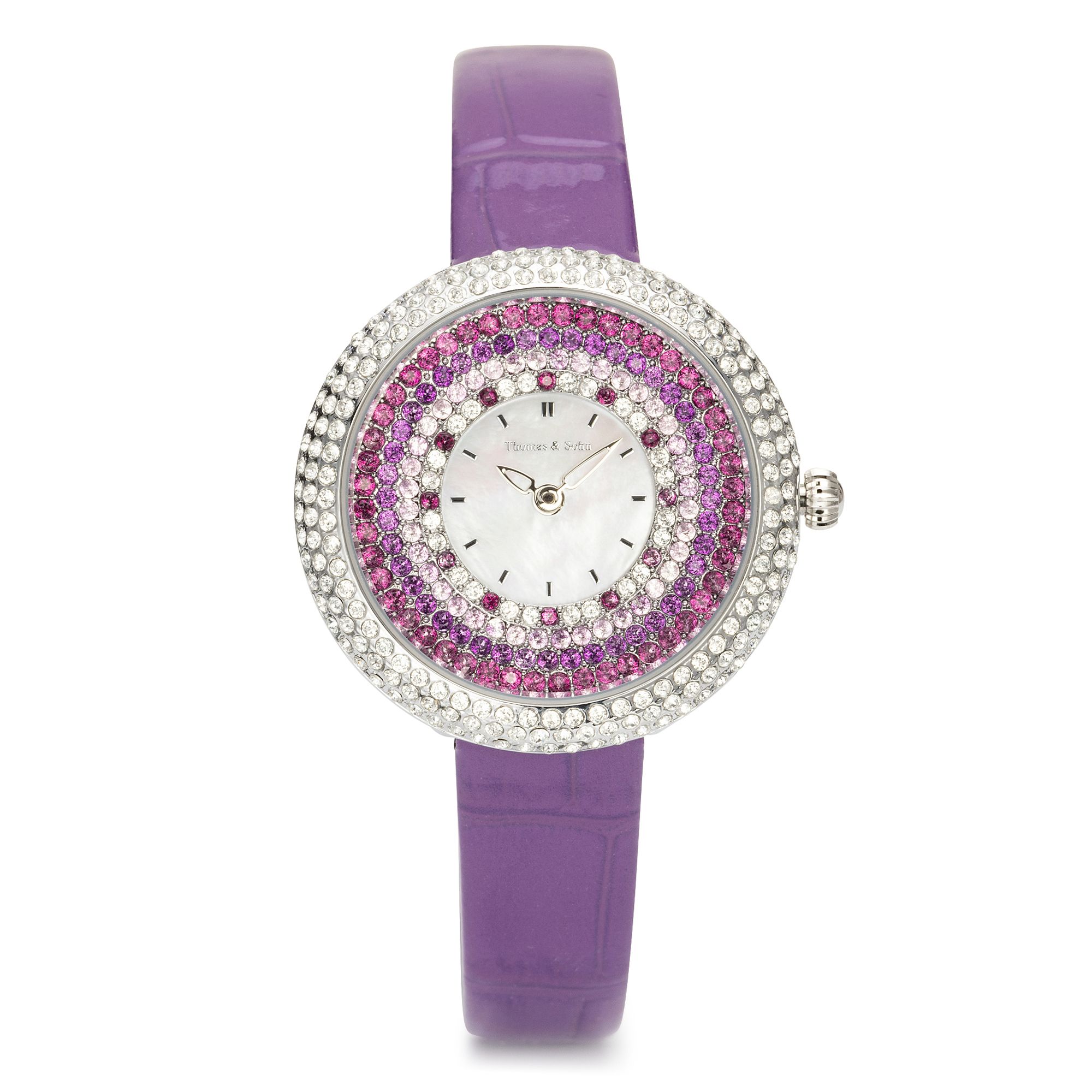 THOMAS & SOHN Edelsteine ca.3,59ct Damenuhr Quarzwerk Lederband