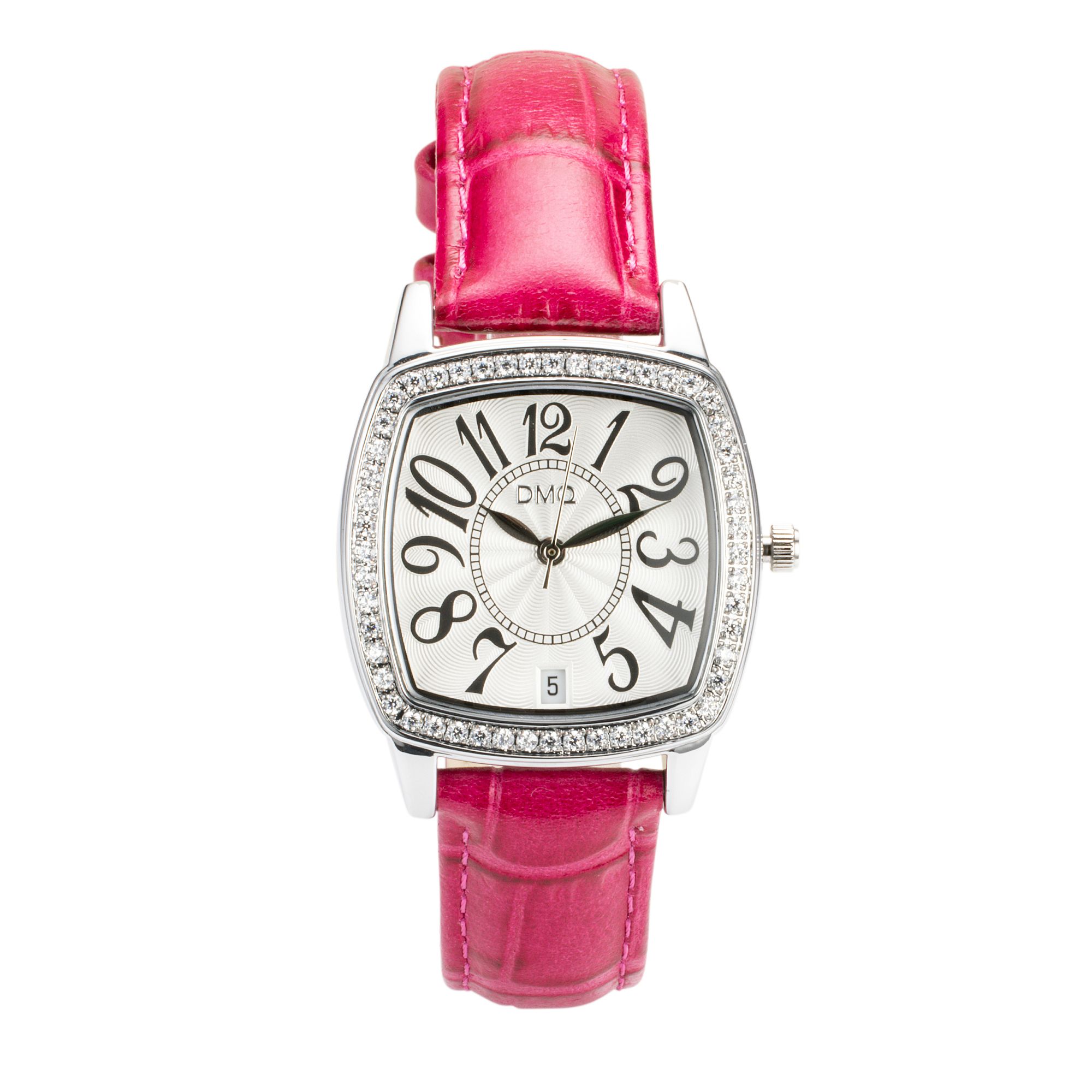 DIAMONIQUE® Damenuhr Quarzwerk = 0,52ct Lederband