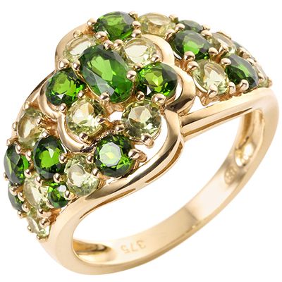 Russischer Chromdiopsid 1 40ct. Peridot 1 30ct. Cocktail Ring Gold 375 QVC
