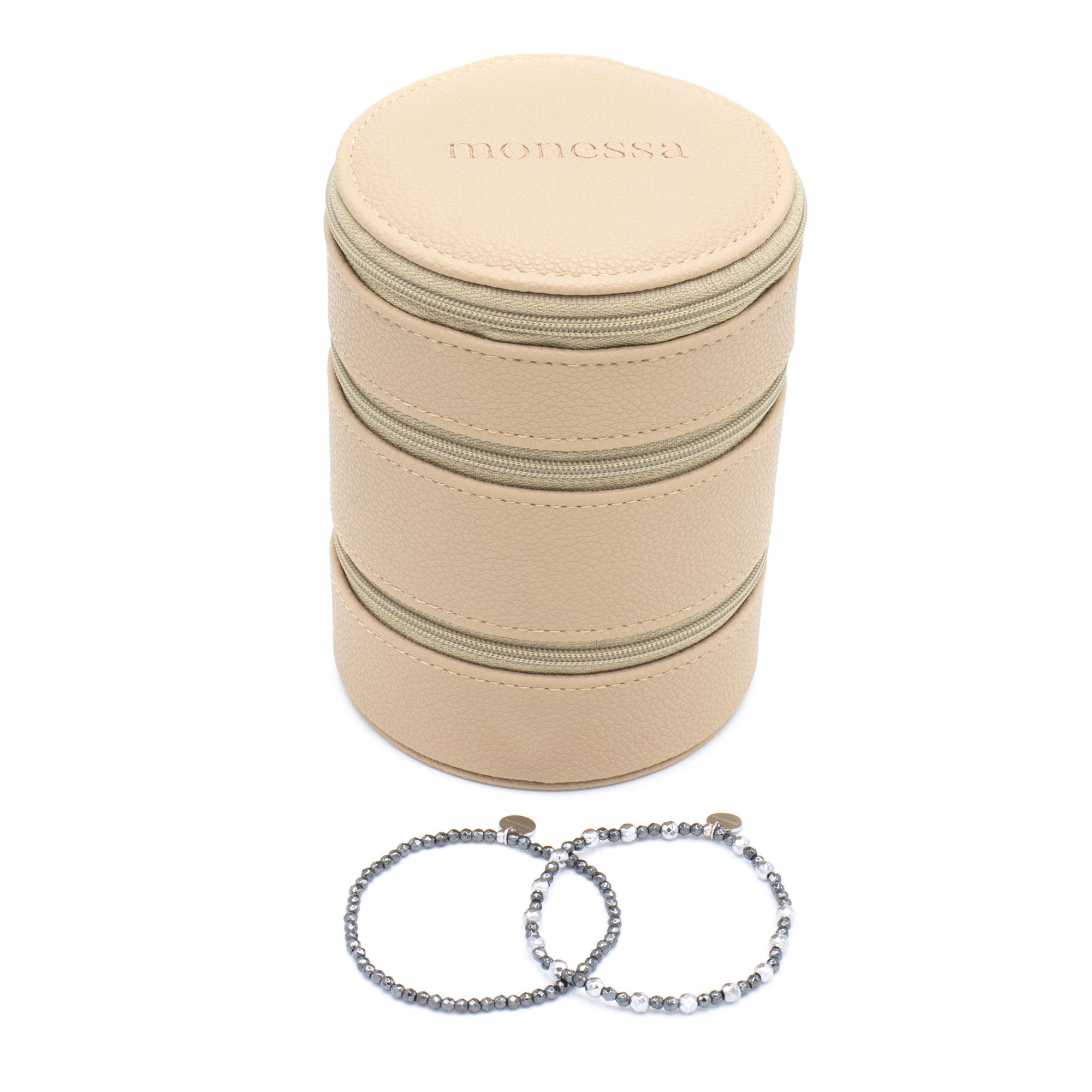 MONESSA Armband mit Reiseetui Edelsteine flexibel Edelstahl