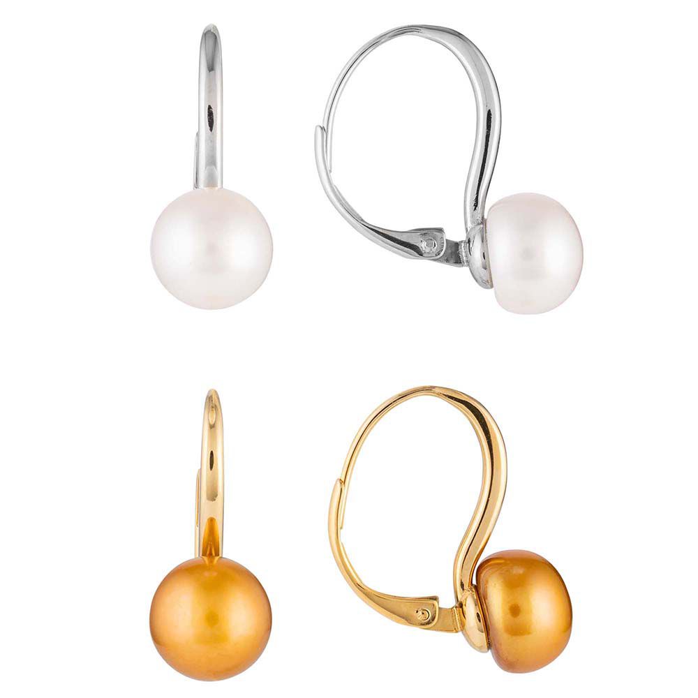 PERLEA 2tlg Ohrbouton Set Süßwasserzucht- perlen 8-9mm Edelstahl