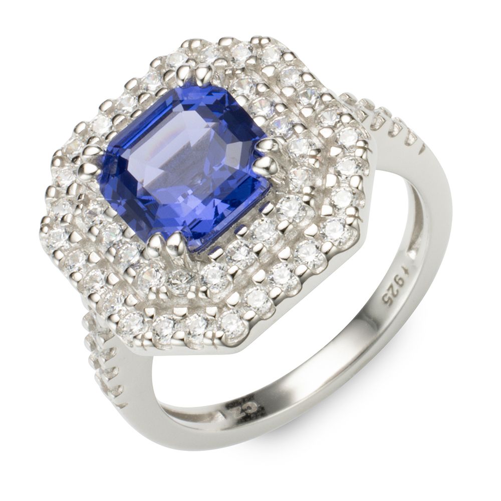 DIAMONIQUE® Ring = 4,81ct imit. Tansanit Silber rhodiniert