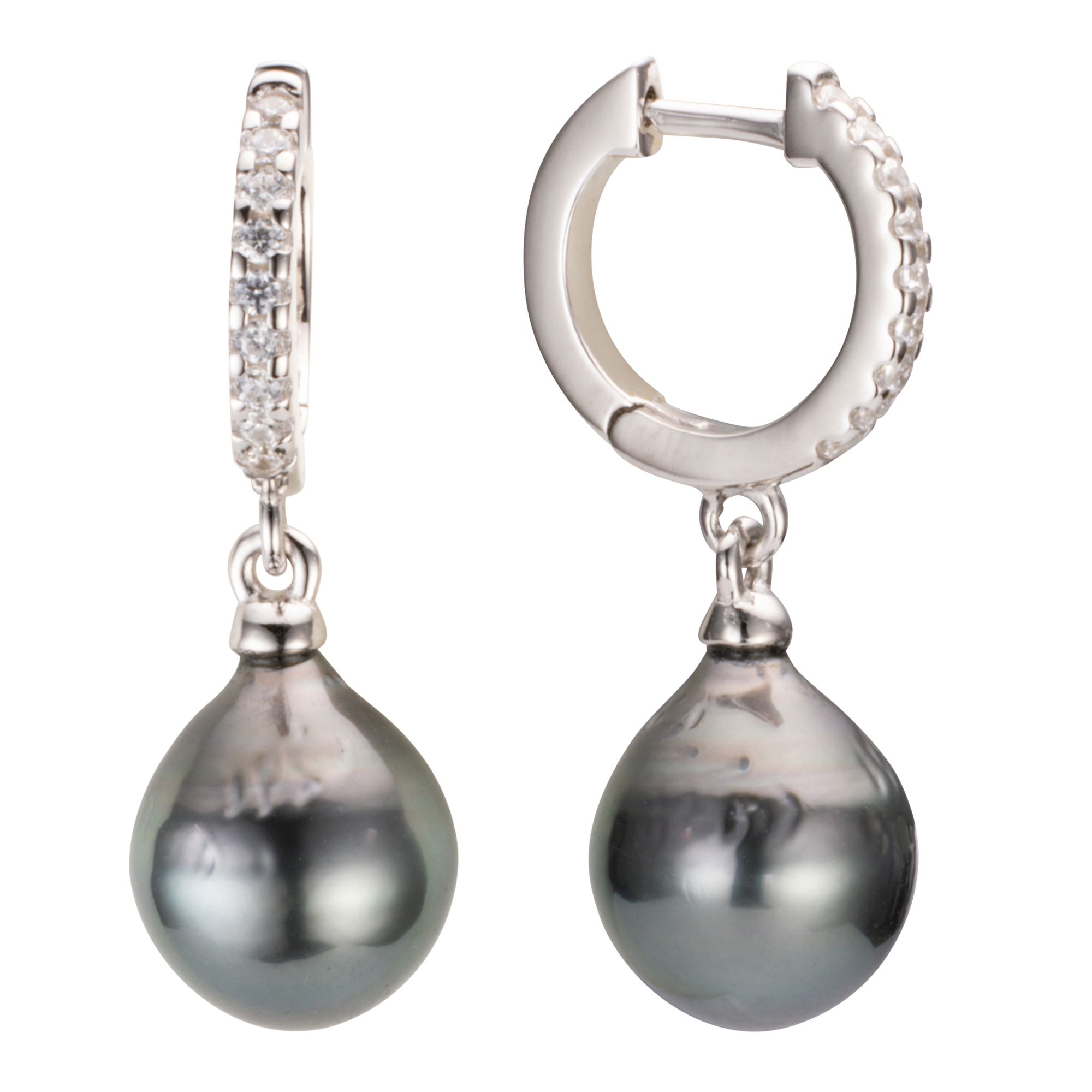 PERLEA Ohrhänger Tahitizuchtperlen Zirkonia Silber rhodiniert