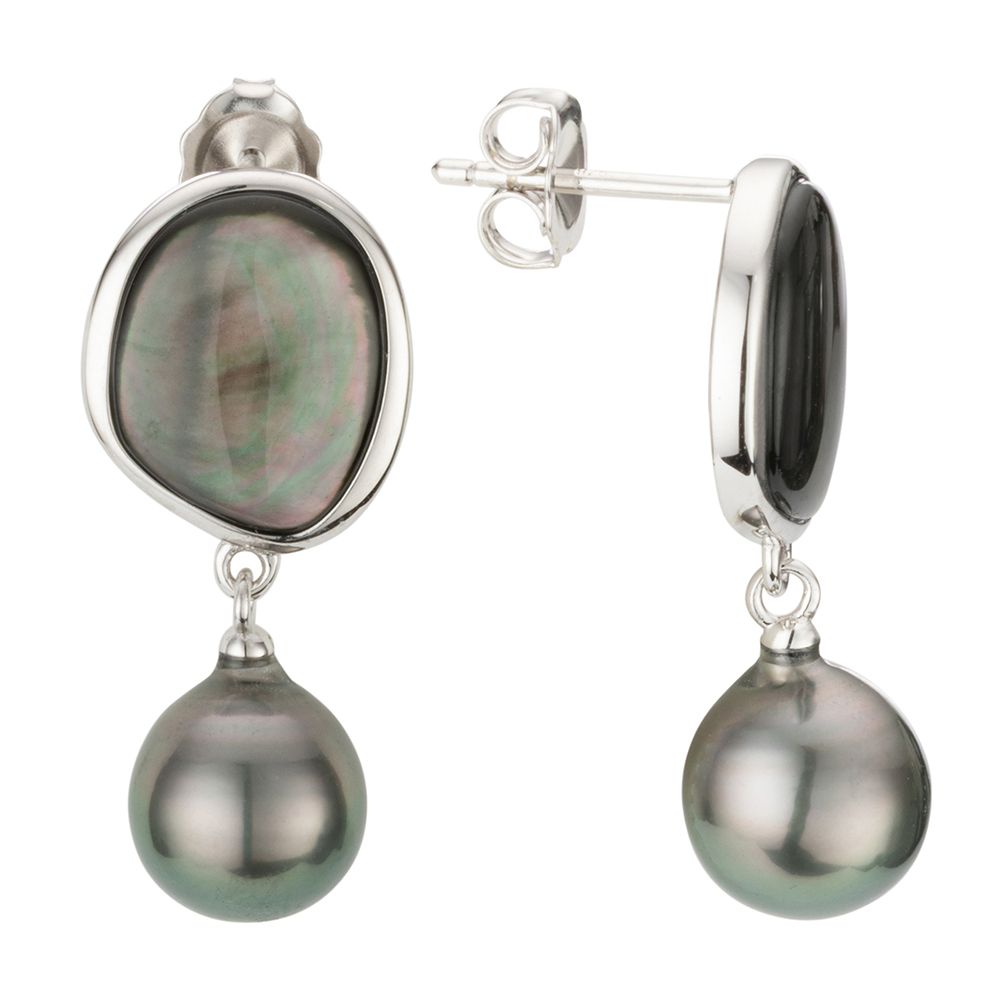 PERLEA Ohrhänger Tahitizuchtperlen 9-10mm Silber rhodiniert