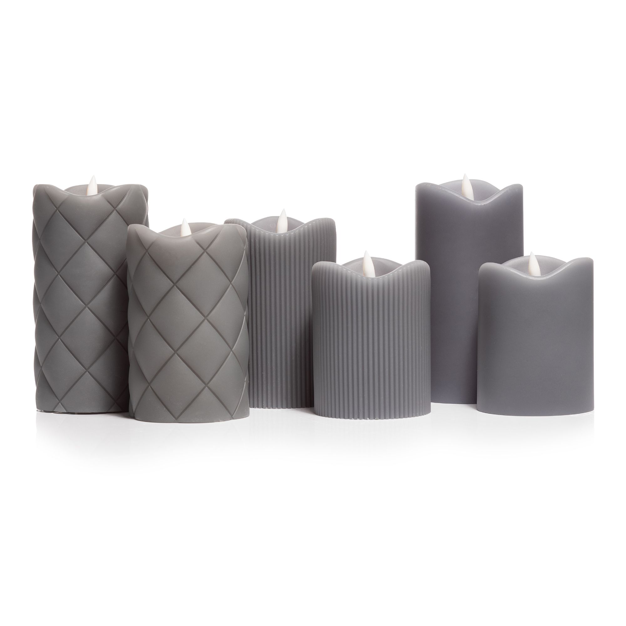 ELAMBIA 6 LED-Kerzen Struktur-Design Flamme Luma H. 10, 12,5 & 15cm