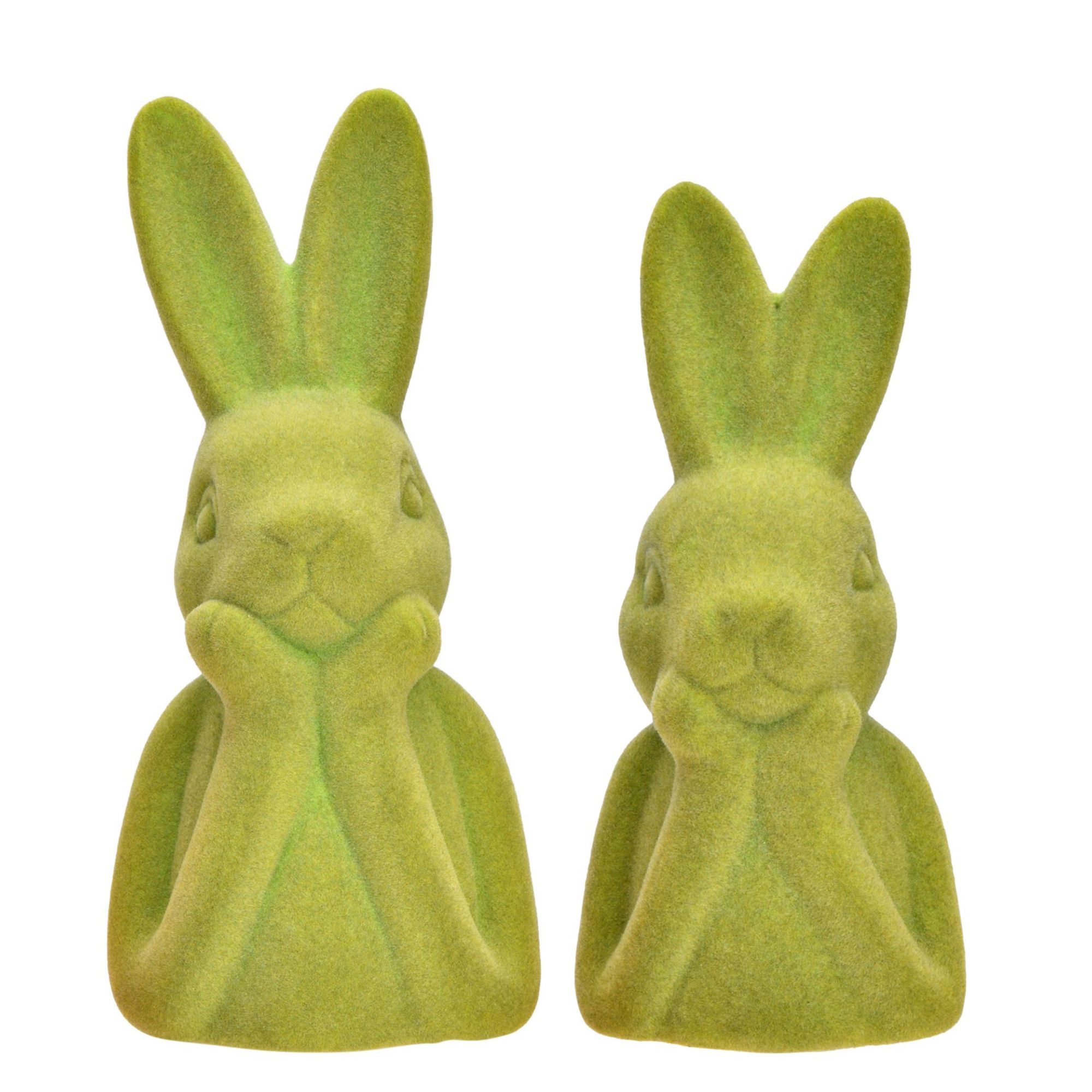 WURM 2 Dekofiguren Hase beflockt aus Keramik