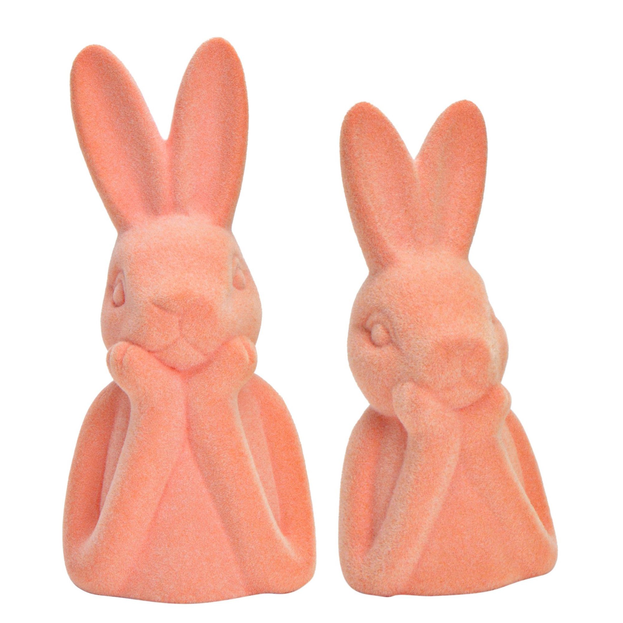 WURM 2 Dekofiguren Hase beflockt aus Keramik