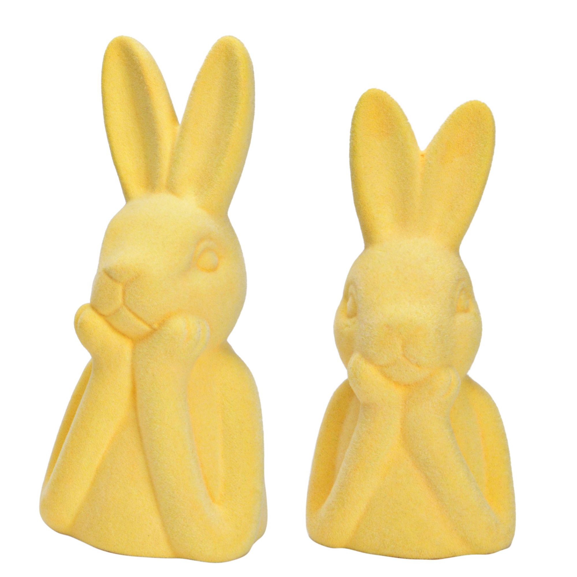 WURM 2 Dekofiguren Hase beflockt aus Keramik