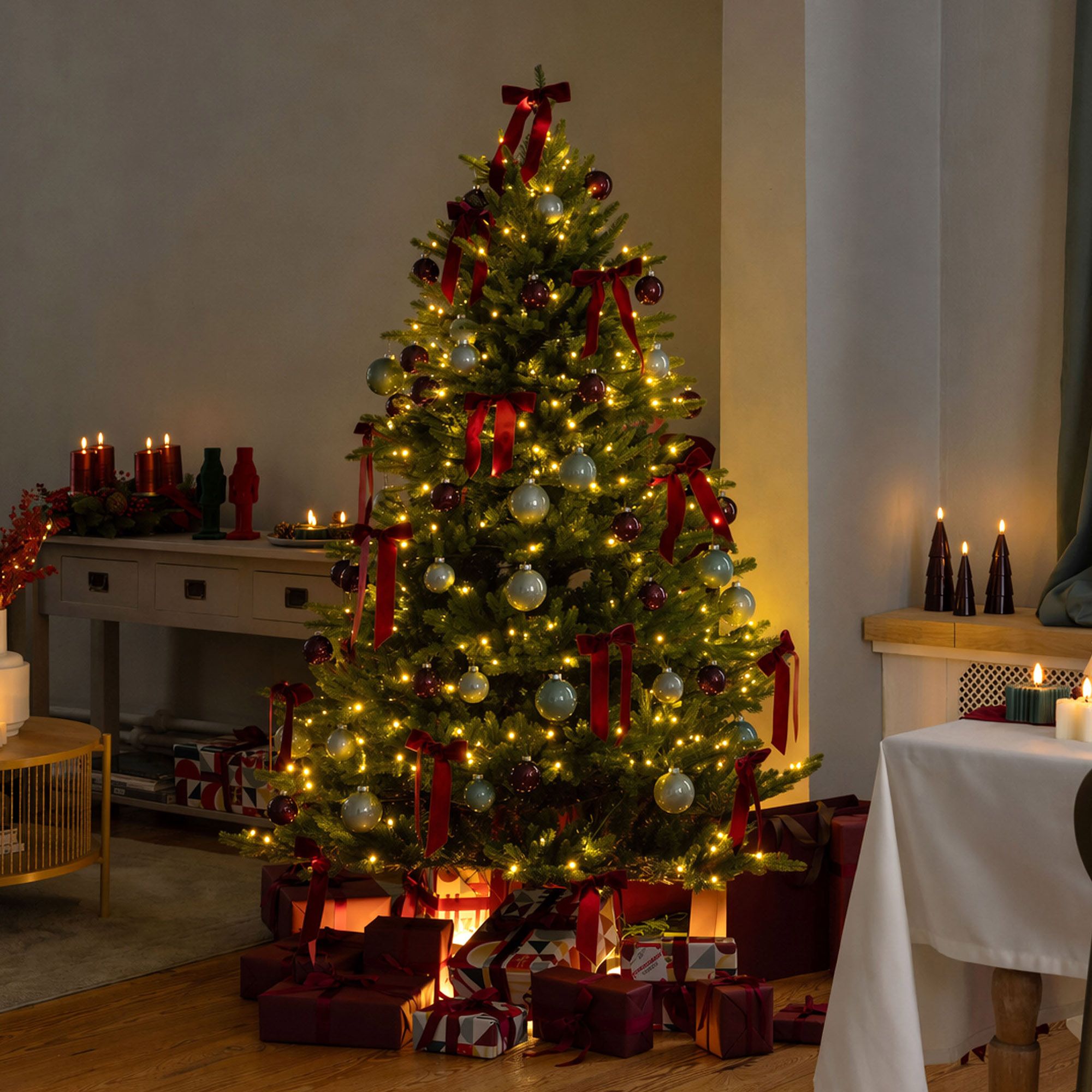 LUMIDA Xmas Weihnachtsbaum mit LED-Beleuchtung inkl. LED-Holzfuss, FB & Tasche